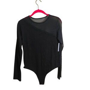 SO NWT Black Mesh Asymmetric Long Sleeve Scoop Neck Body Suit Size L